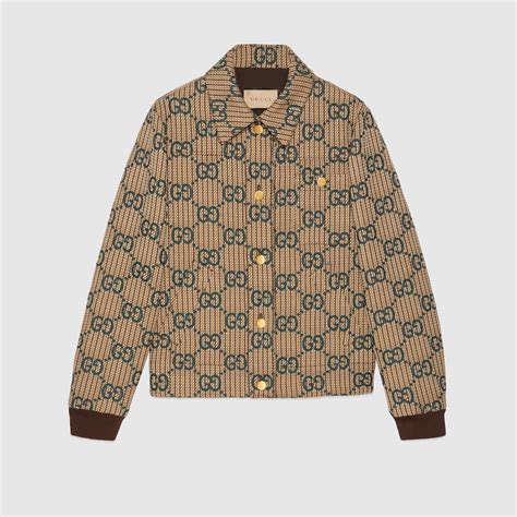 gucci wool knit bomber|GG wool bomber jacket in beige and dark green .